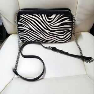 Patricia Nash Chambery Zebra Stripe Calf hair Crossbody Double-zip Bag